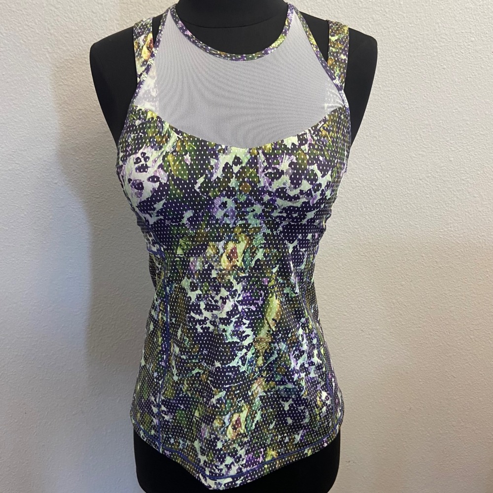Lululemon Athletica Workout Tank Top Size 4 Geometric Print Mesh Built in Bra